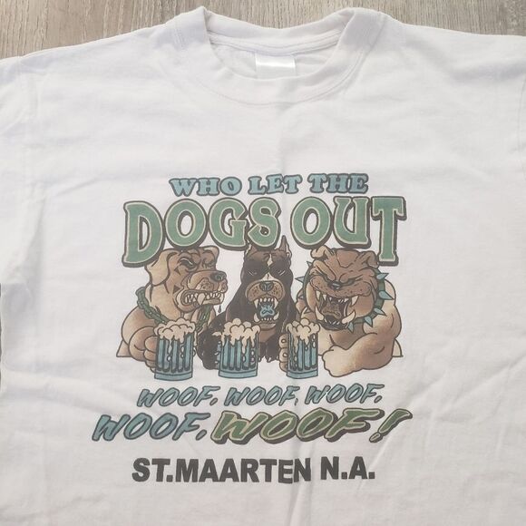 Vintage Y2K Who Let The Dogs Out T Shirt St Maarten St Martin Caribbean Size XL - Picture 2 of 8